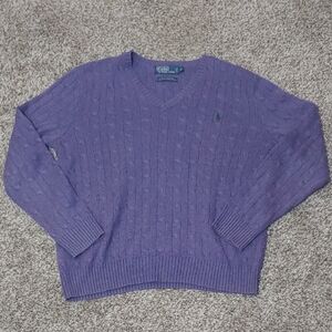 VTG Polo Ralph Silk Cableknit Sweater Purple Men's Size XL